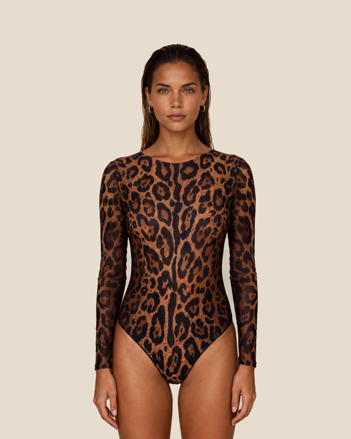 Leopard One-Piece Swimsuit with Sleeves