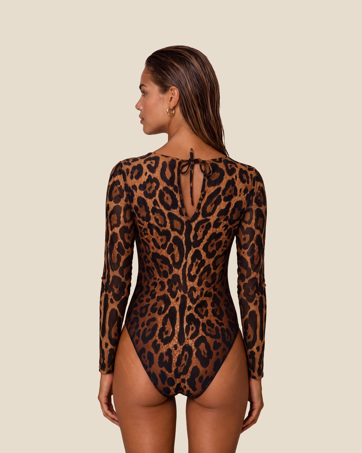 Leopard One-Piece Swimsuit with Sleeves