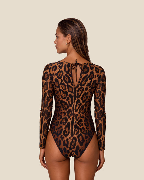 Leopard One-Piece Swimsuit with Sleeves